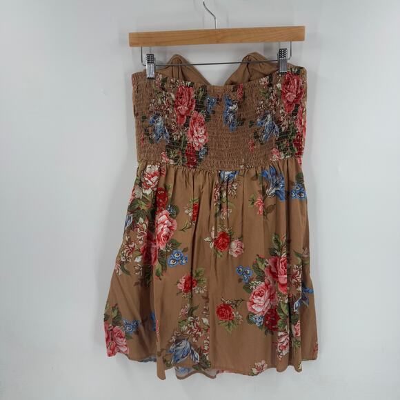 Y2K Strapless Sweetheart Tube Dress Brown Floral Mini Boho Cottagecore Size XL - Picture 11 of 11